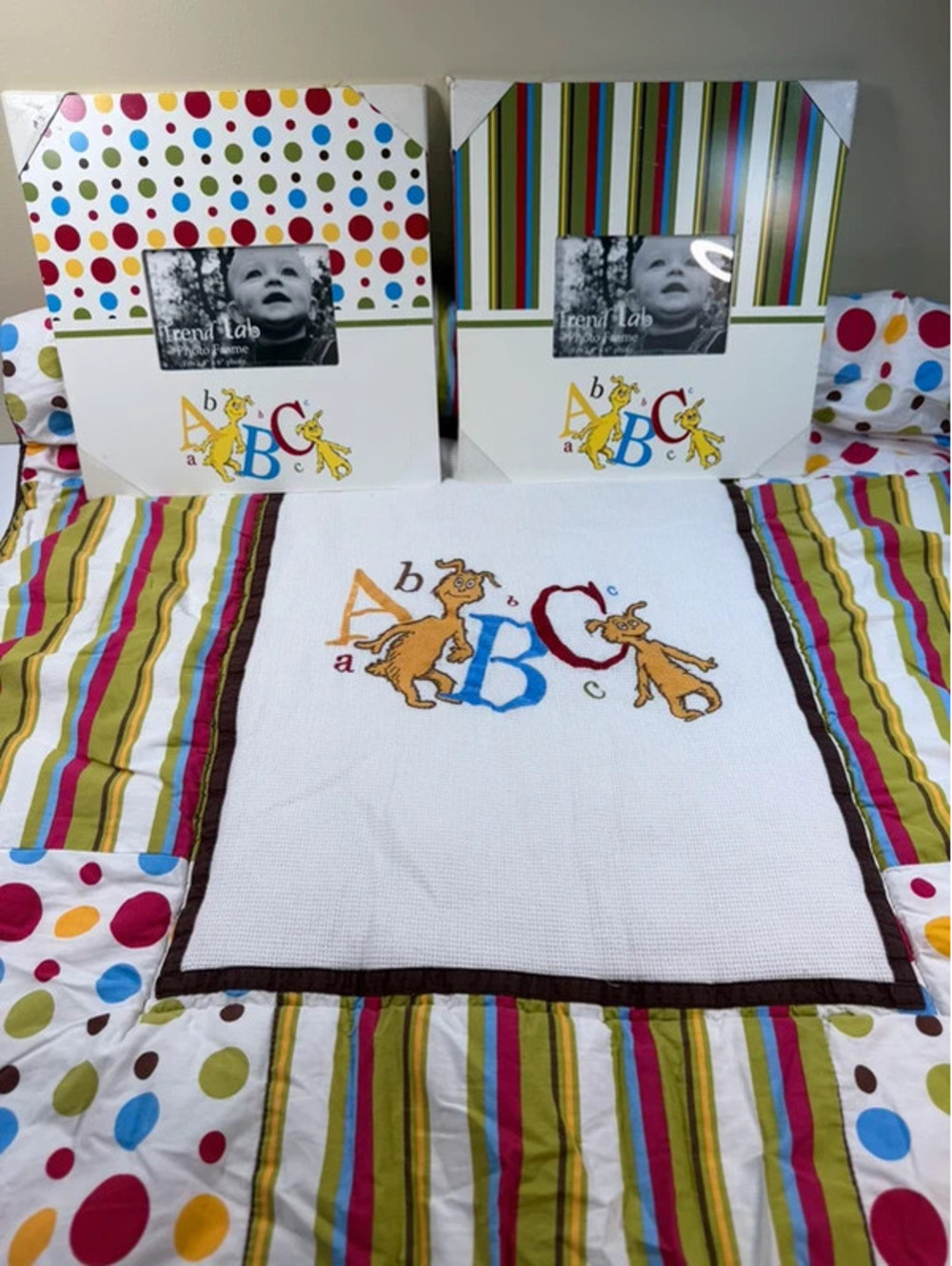 Trend Lab Dr. Seuss ABC Nursery Decor Baby Quilt & 2 Photo Frames Set